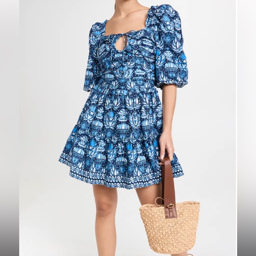 Love The Label Anthropologie Puff Sleeve Cassie Mini Dress In Butterfly Blue Xs